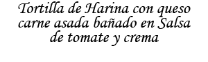 Tortilla de Harina con queso, carne asada bañado en salsa de tomate y crema